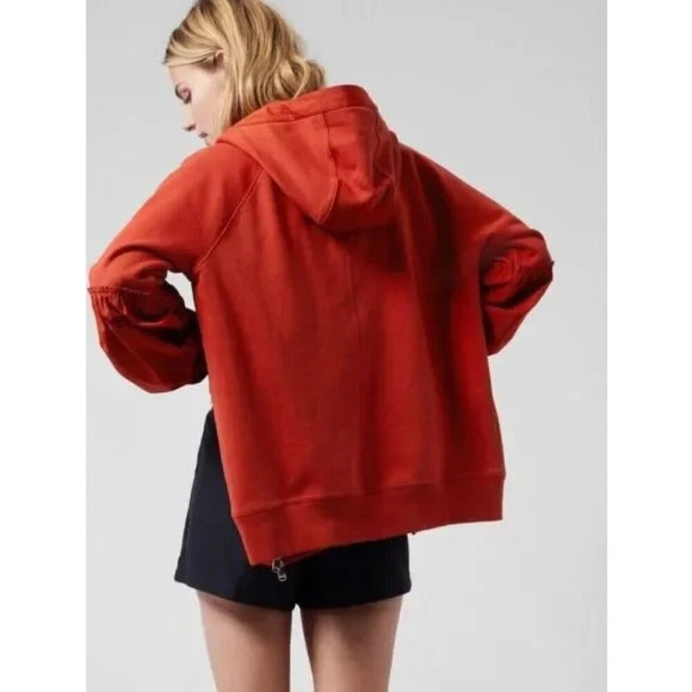ATHLETA On My Way Triumph Hoodie Jacket Women’s M Red Rust Lantern Sleeve $139 - Picture 2 of 16